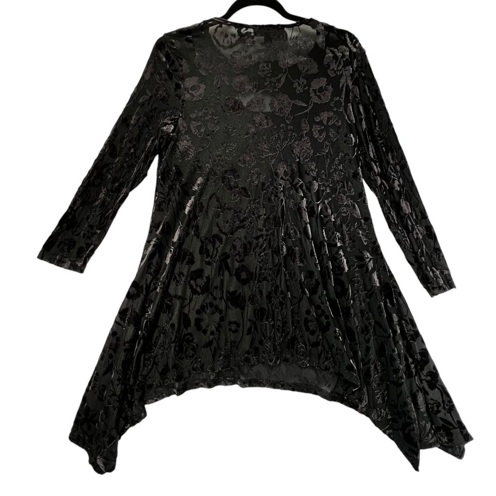 Velvet Floral Burnout Asymmetric Tunic NWT Cut Out Long Sleeve Black Sheer Med - Picture 2 of 10